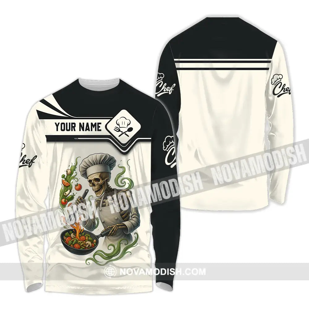 Unisex Shirt - Custom Skeleton Master Chef Chef Shirt Long Sleeve Shirt / S T-shirt