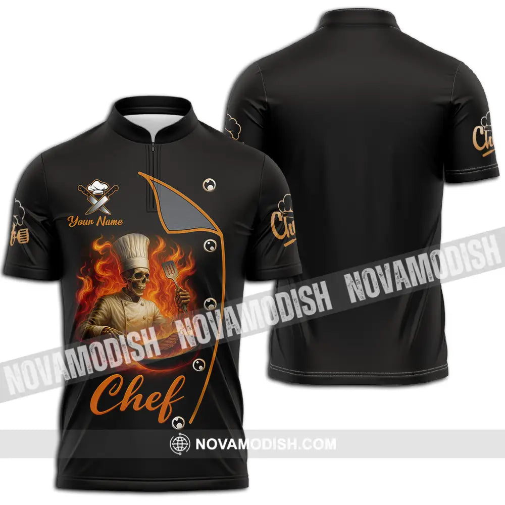 Unisex Shirt - Custom Skeleton Master Chef Chef Shirt Zipper Polo Shirt / S T-shirt