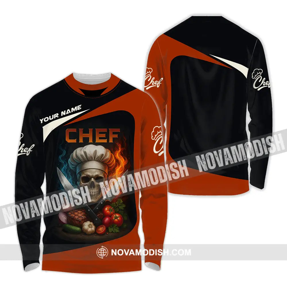 Unisex Shirt - Custom Skull Master Chef Chef Shirt Long Sleeve Shirt / S T-shirt