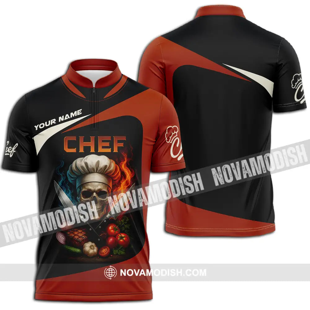 Unisex Shirt - Custom Skull Master Chef Chef Shirt Zipper Polo Shirt / S T-shirt