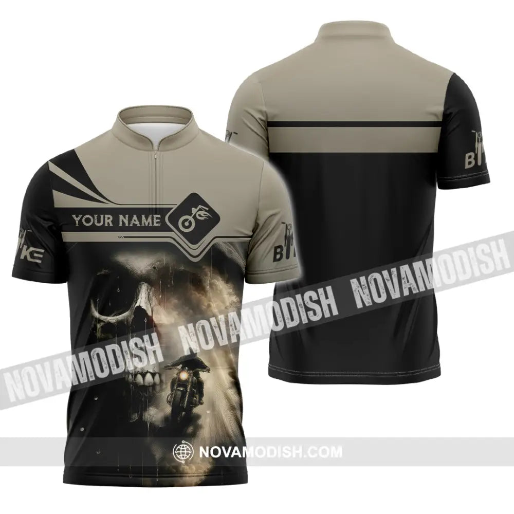Unisex Shirt - Custom Skull Rider Shirt Zipper Polo Shirt / S T-shirt