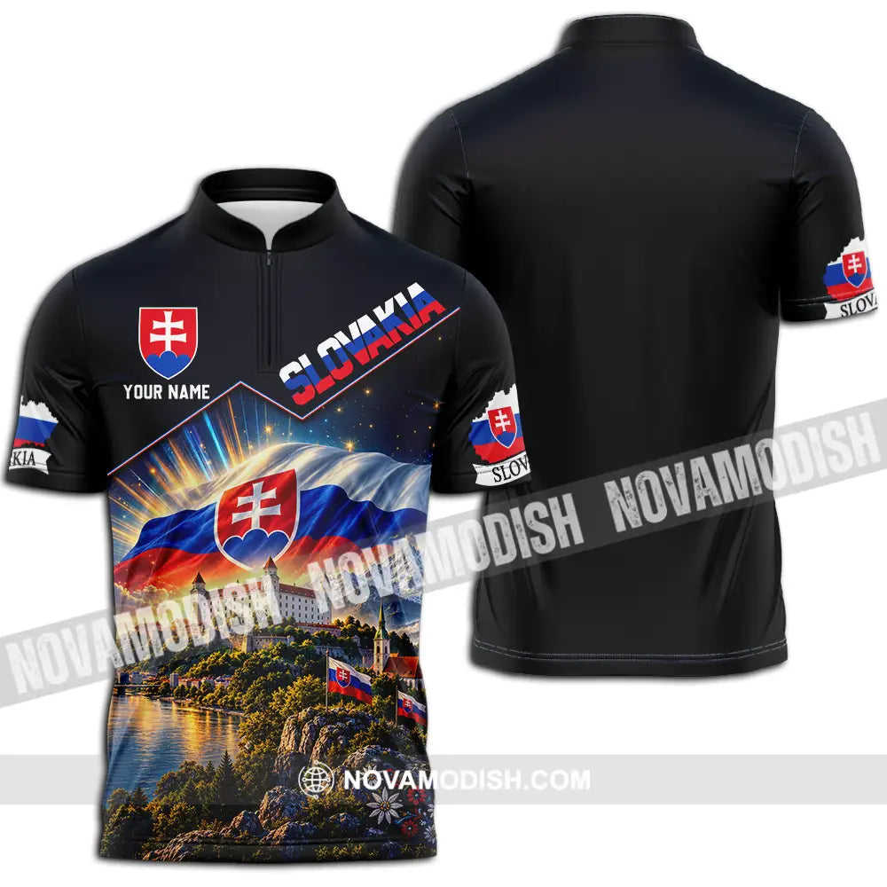 Unisex Shirt - Custom Slovakia Shirt - Zipper Polo Shirt / S - T-shirt