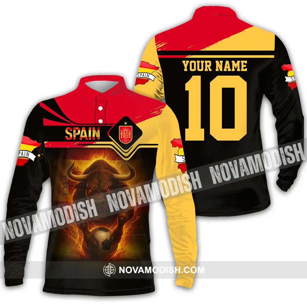 Unisex Shirt - Custom Spain 3D Shirt Long Sleeve Polo / S T-shirt