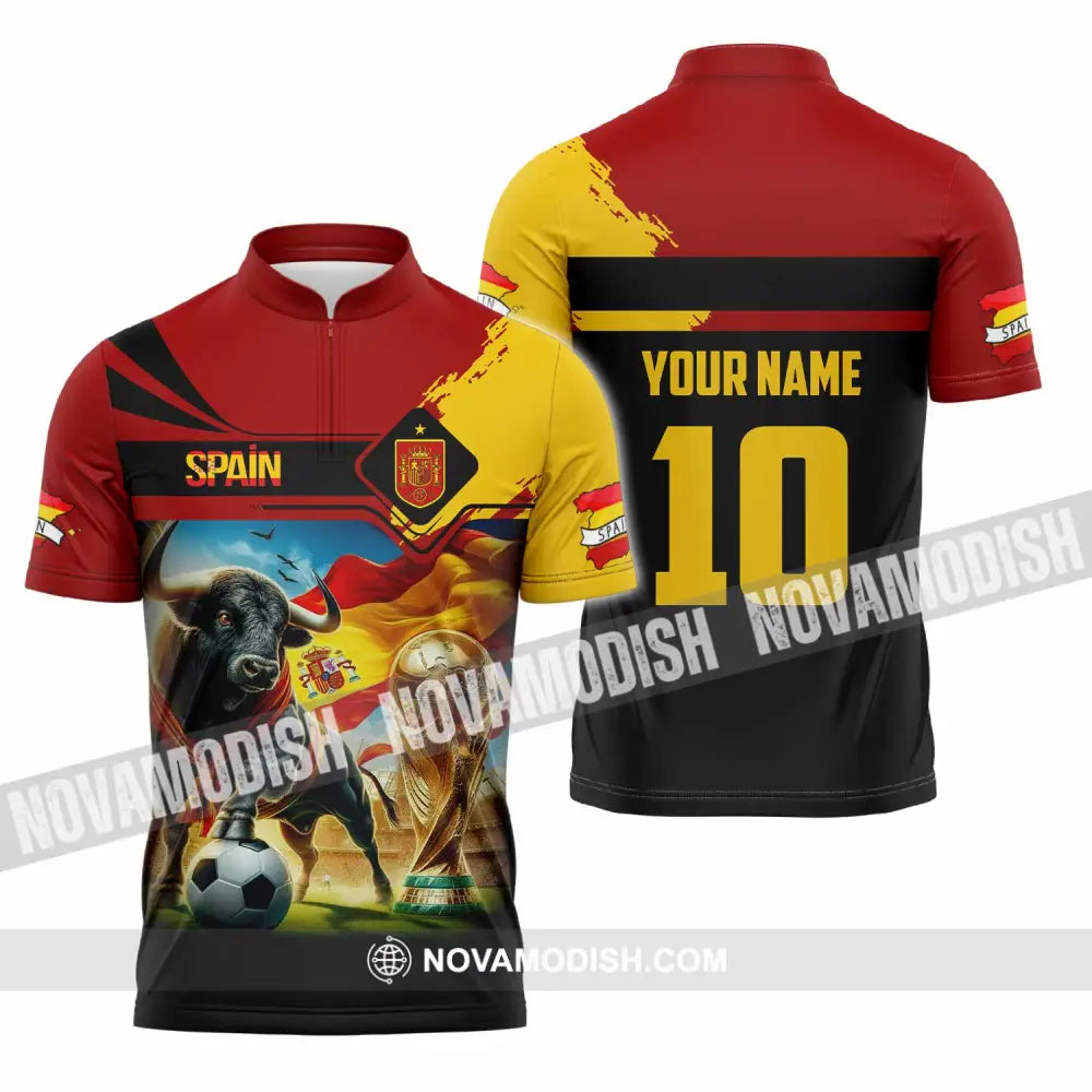 Unisex Shirt - Custom Spain 3D Shirt Zipper Polo Shirt / S T-shirt