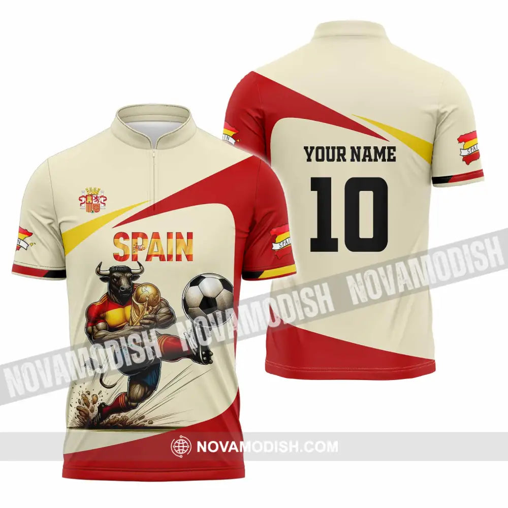 Unisex Shirt - Custom Spain 3D Shirt Zipper Polo Shirt / S T-shirt