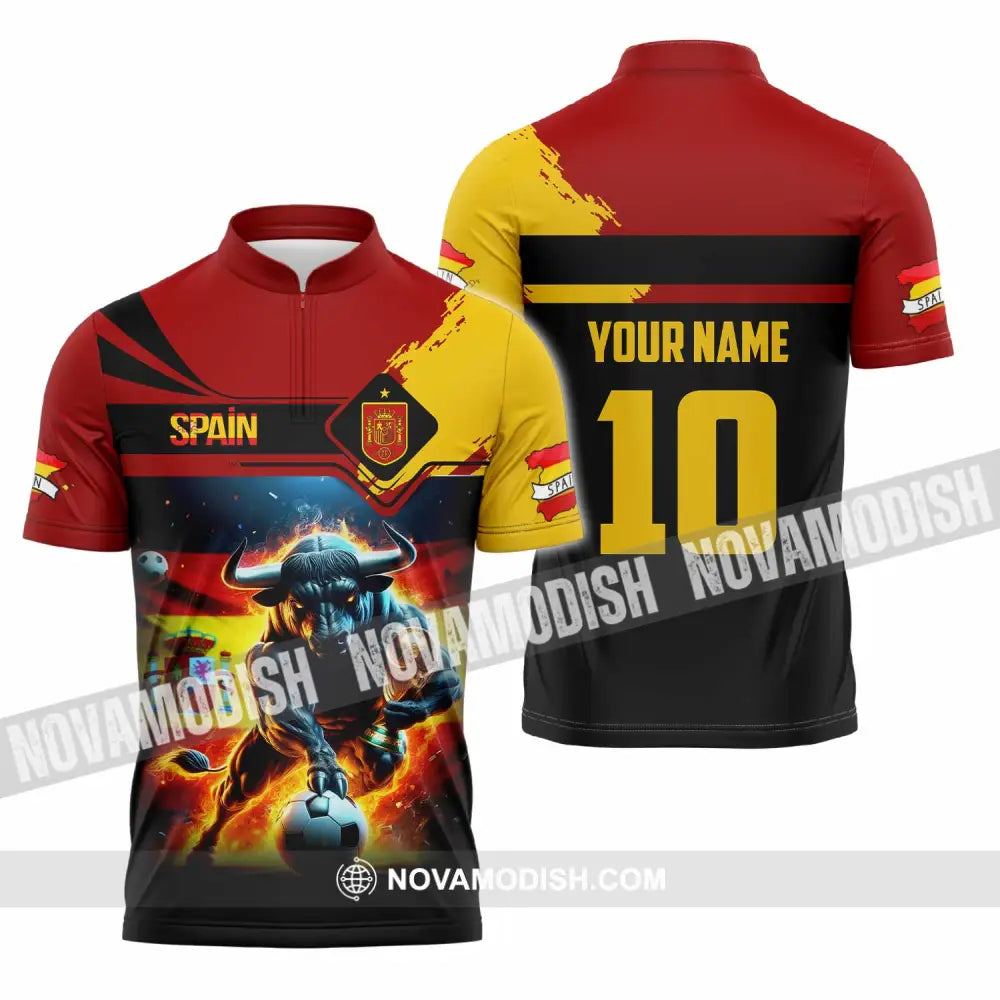 Unisex Shirt - Custom Spain 3D Shirt Zipper Polo Shirt / S T-shirt
