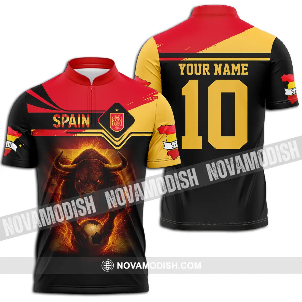 Unisex Shirt - Custom Spain 3D Shirt Zipper Polo Shirt / S T-shirt