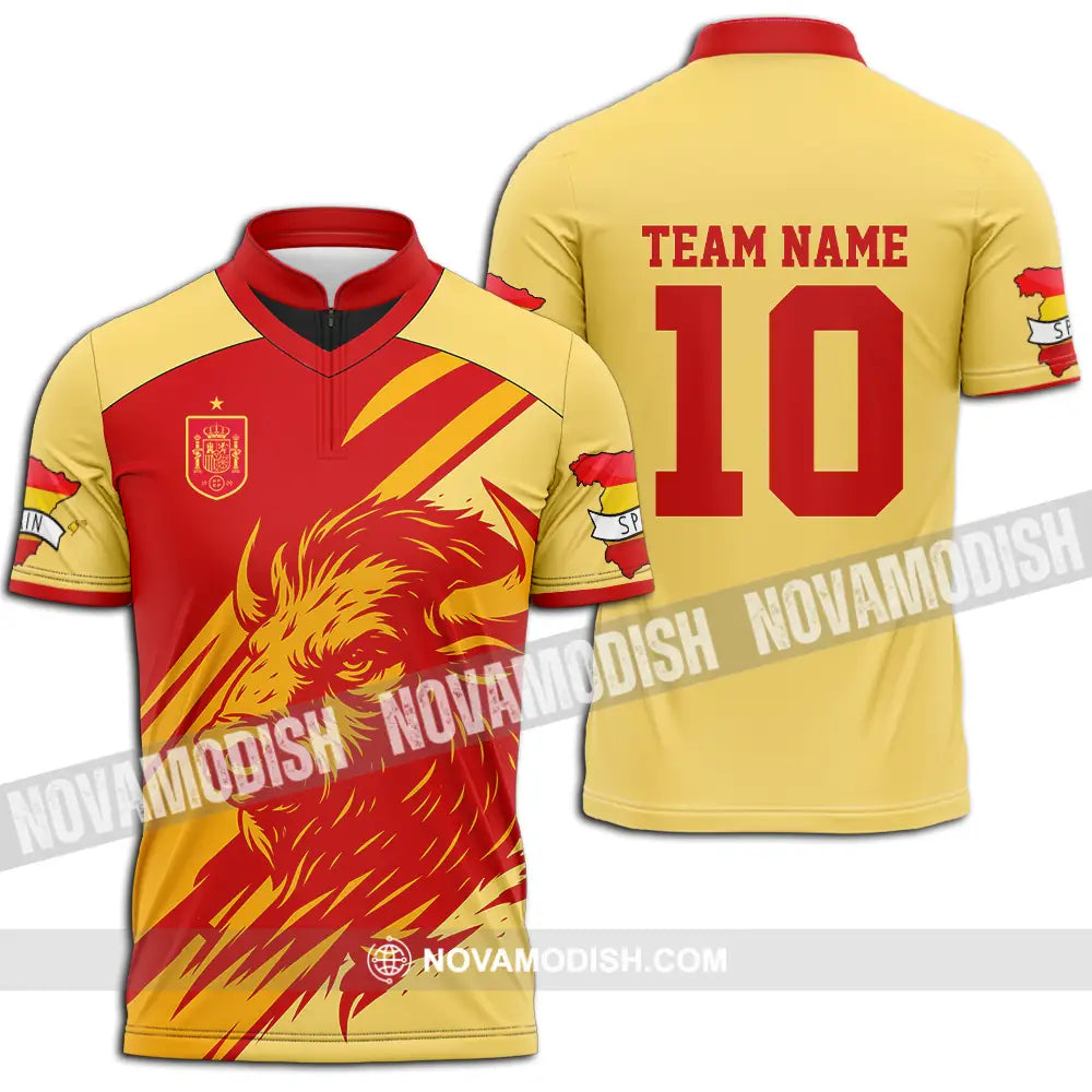 Unisex Shirt - Custom Spain 3D Shirt Zipper Polo Shirt / S T-shirt