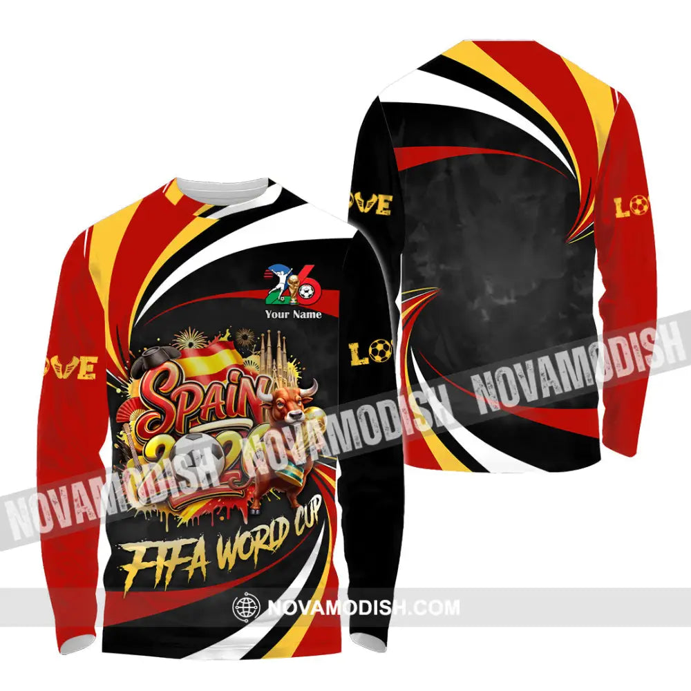Unisex Shirt - Custom Spain Fifa World Cup 2026 3D Shirt Long Sleeve Shirt / S T-shirt