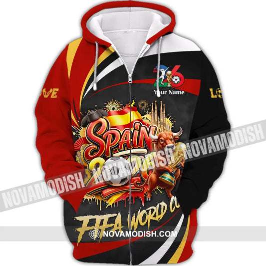 Unisex Shirt - Custom Spain Fifa World Cup 2026 3D Shirt Zipper Hoodie / S T-shirt