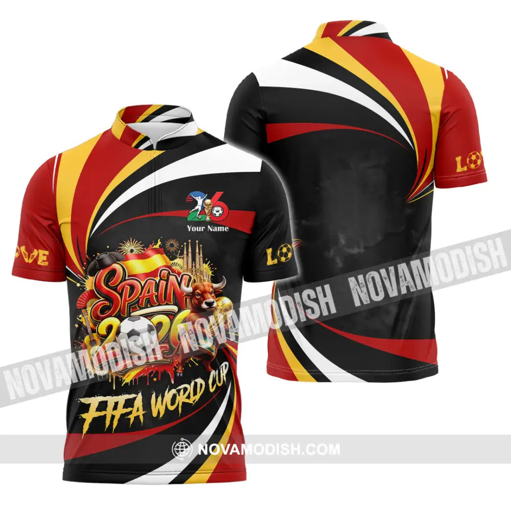 Unisex Shirt - Custom Spain Fifa World Cup 2026 3D Shirt Zipper Polo Shirt / S T-shirt
