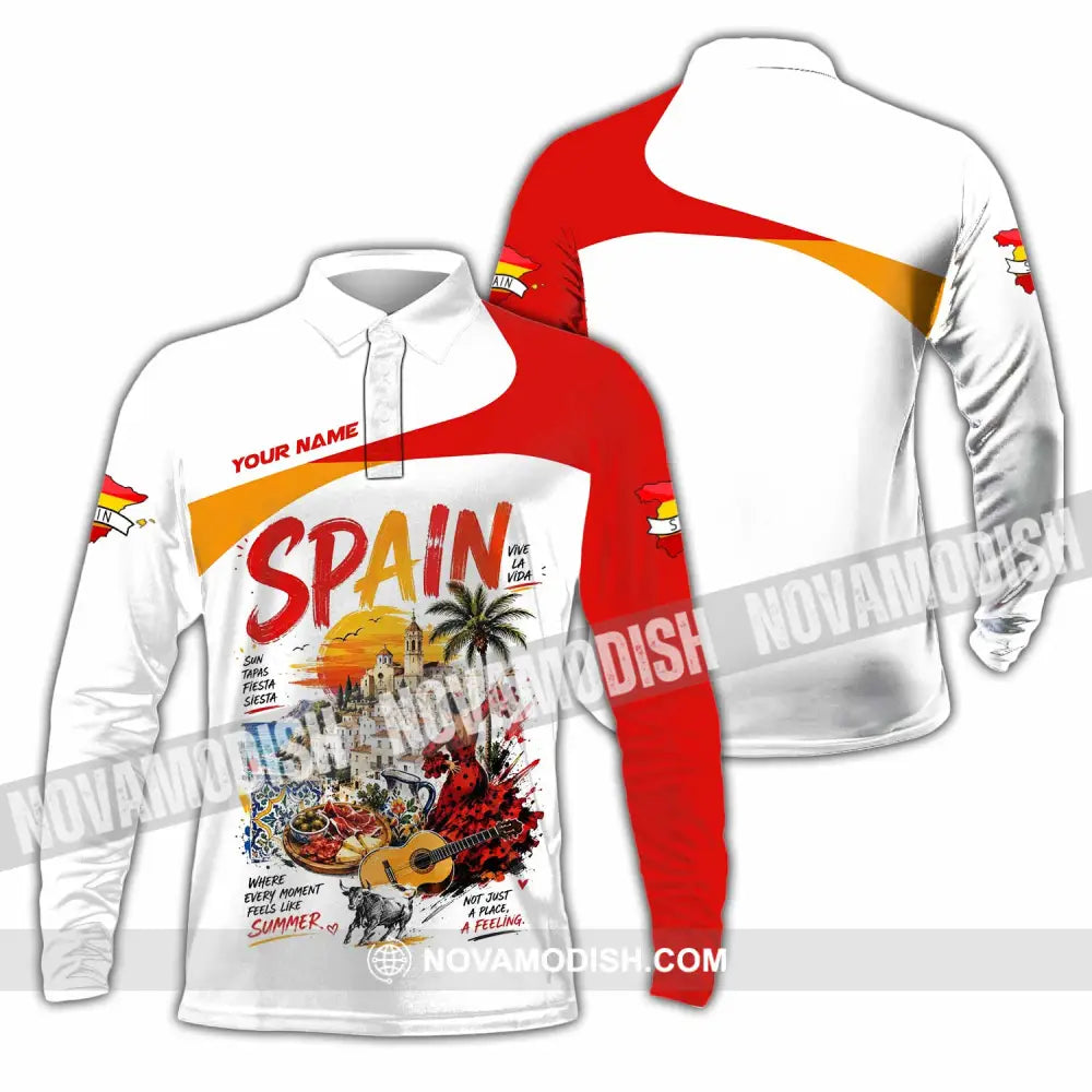 Unisex Shirt - Custom Spain Shirt - Long Sleeve Polo / S - T-shirt