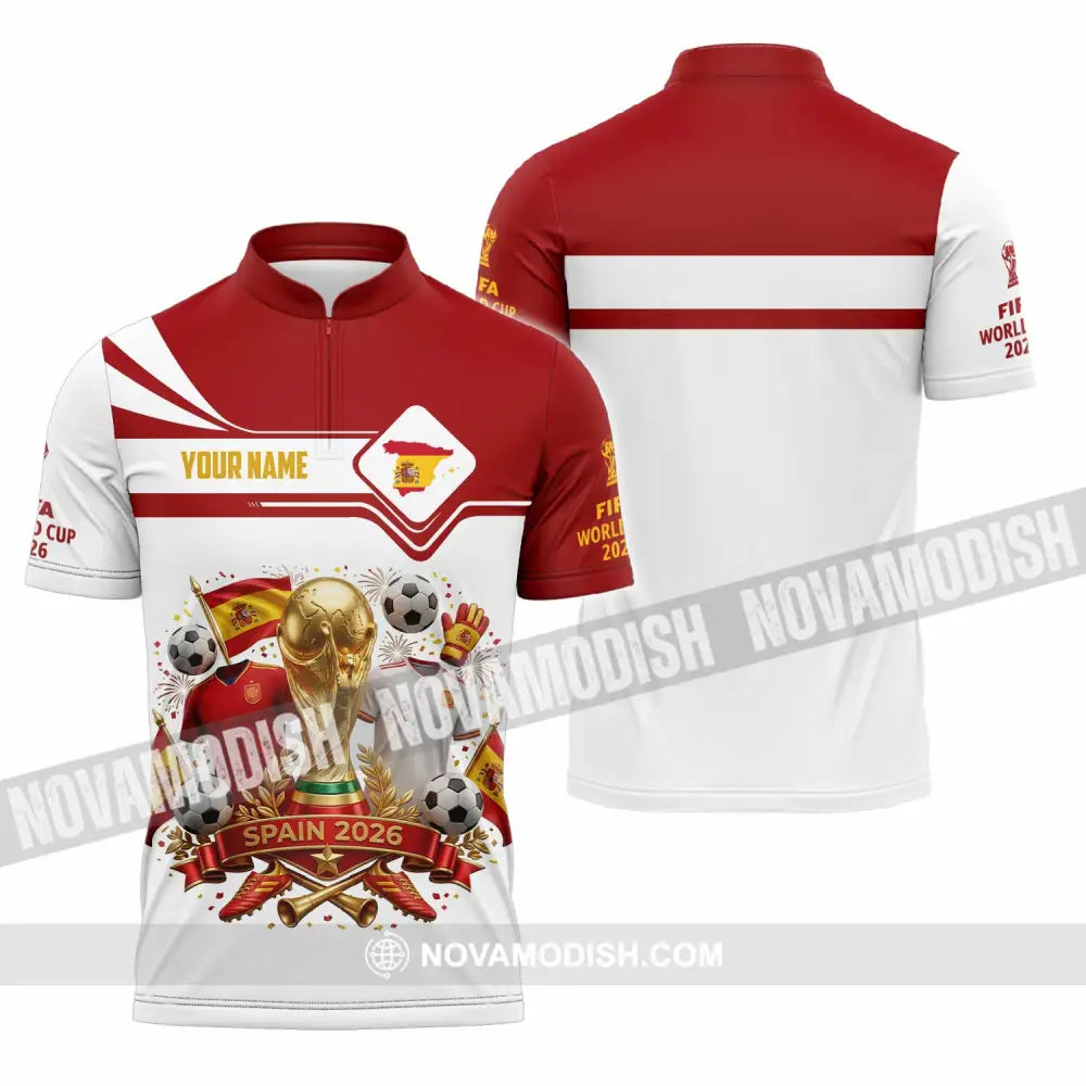 Unisex Shirt - Custom Spain World Cup 2026 3D Shirt - Zipper Polo Shirt / S - T-shirt