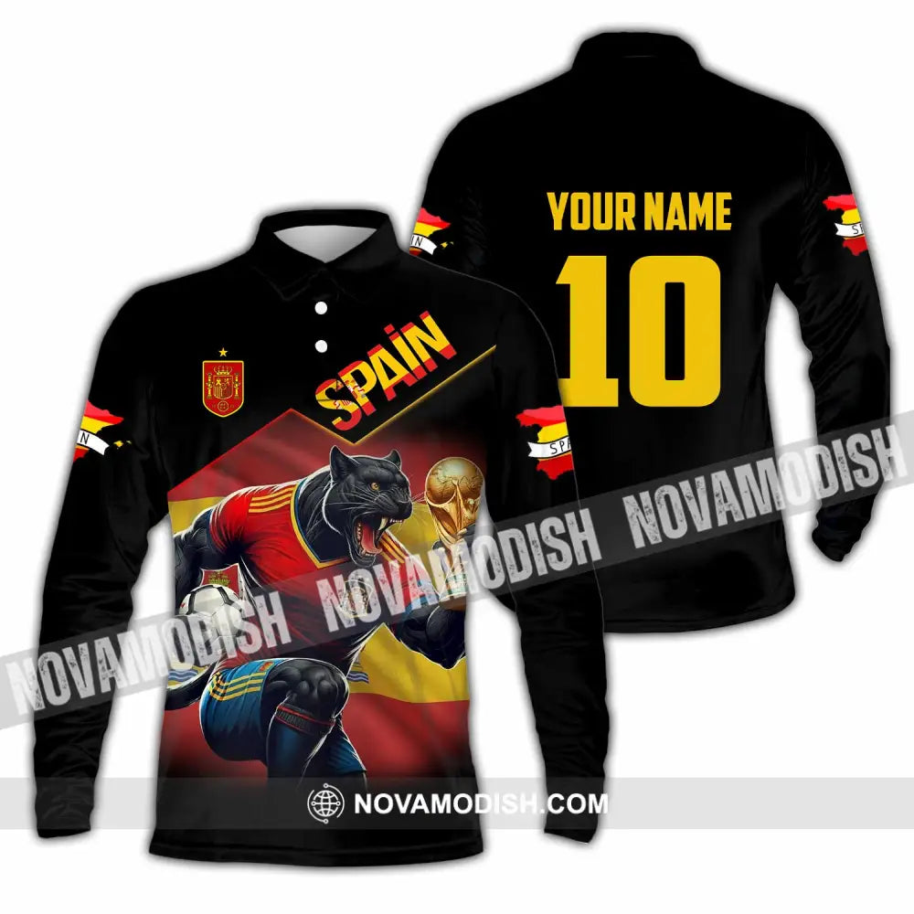 Unisex Shirt - Custom Spain World Cup 3D Shirt Long Sleeve Polo / S T-shirt