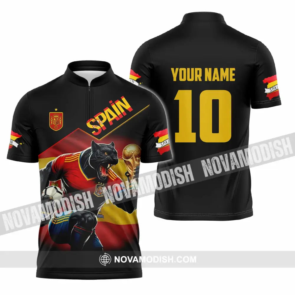 Unisex Shirt - Custom Spain World Cup 3D Shirt Zipper Polo Shirt / S T-shirt