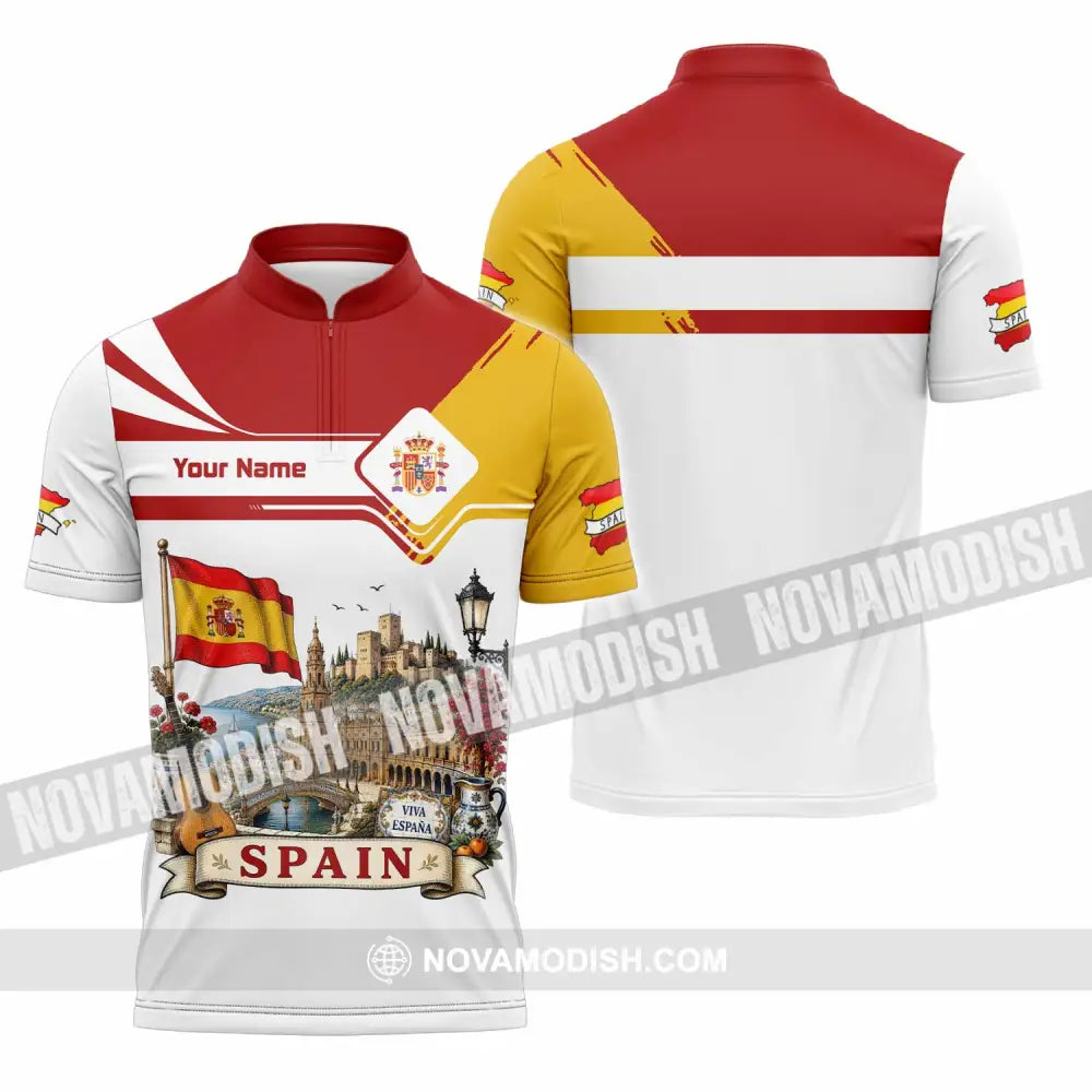 Unisex Shirt - Custom Spain Shirt - Zipper Polo Shirt / S - T-shirt