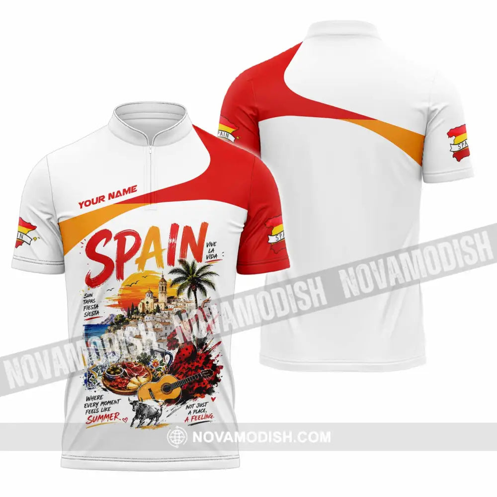 Unisex Shirt - Custom Spain Shirt - Zipper Polo Shirt / S - T-shirt