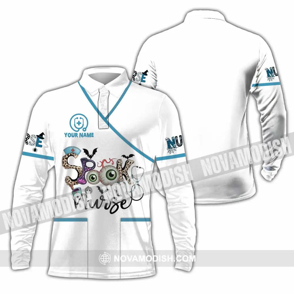 Unisex Shirt - Custom Spooky Nurse Halloween Shirt Long Sleeve Polo / S T-shirt