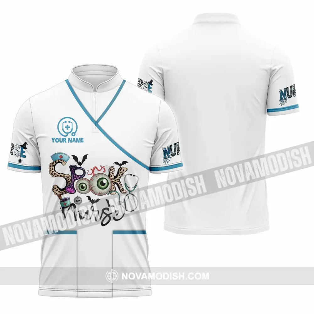 Unisex Shirt - Custom Spooky Nurse Halloween Shirt Zipper Polo Shirt / S T-shirt