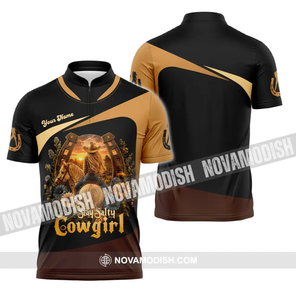 Unisex Shirt - Custom Stay Salty Cowgirl Shirt - Zipper Polo Shirt / S - T-shirt