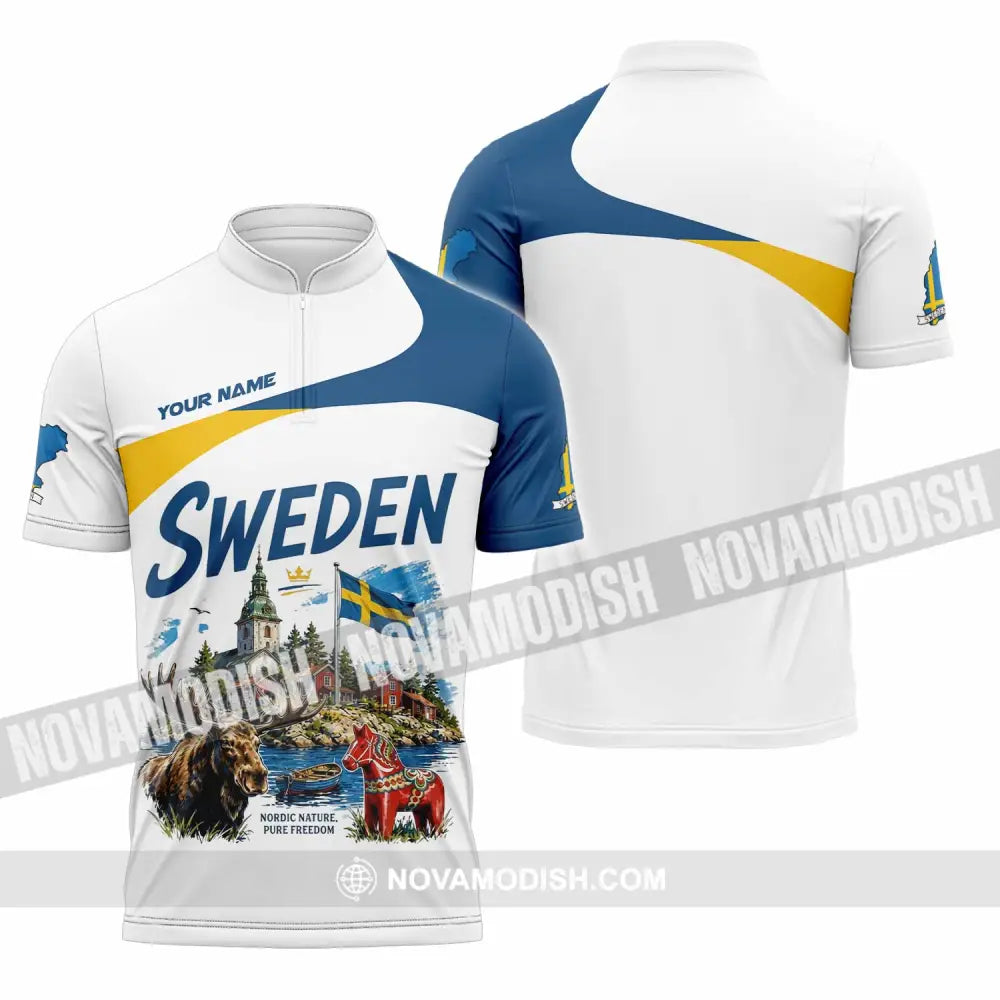 Unisex Shirt - Custom Sweden Shirt - Zipper Polo Shirt / S - T-shirt