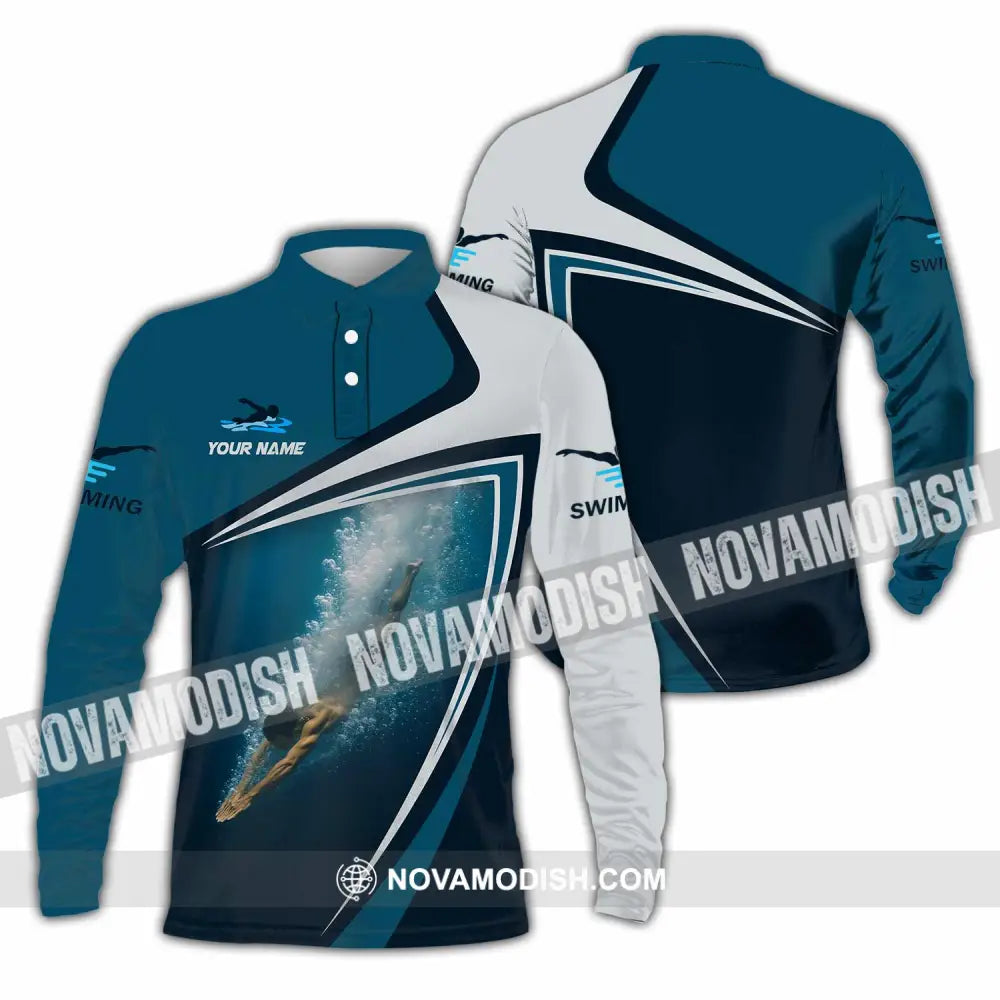 Unisex Shirt - Custom Swimming 3D Shirt - Long Sleeve Polo / S - T-shirt