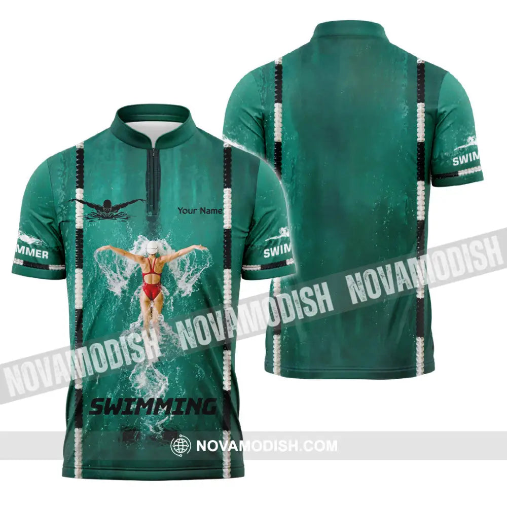 Unisex Shirt - Custom Swimming Shirt - Zipper Polo Shirt / S - T-shirt