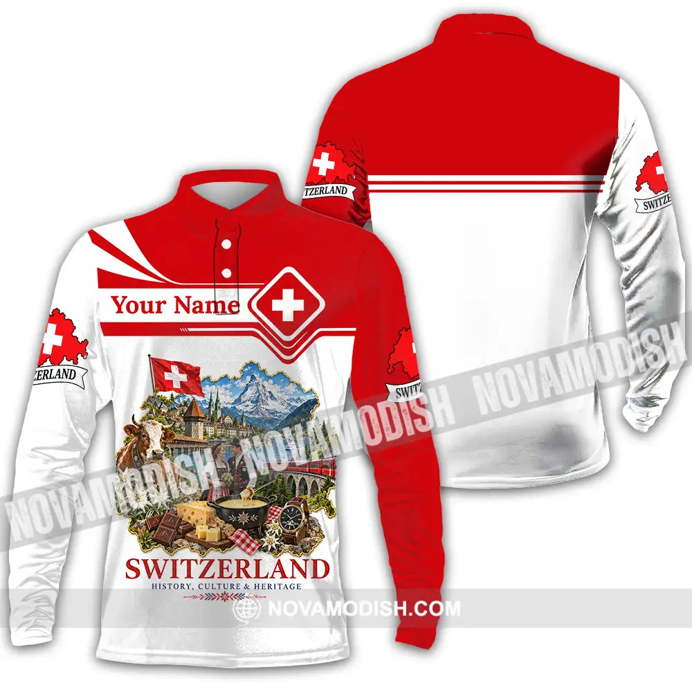 Unisex Shirt - Custom Switzerland Shirt - Long Sleeve Polo / S - T-shirt