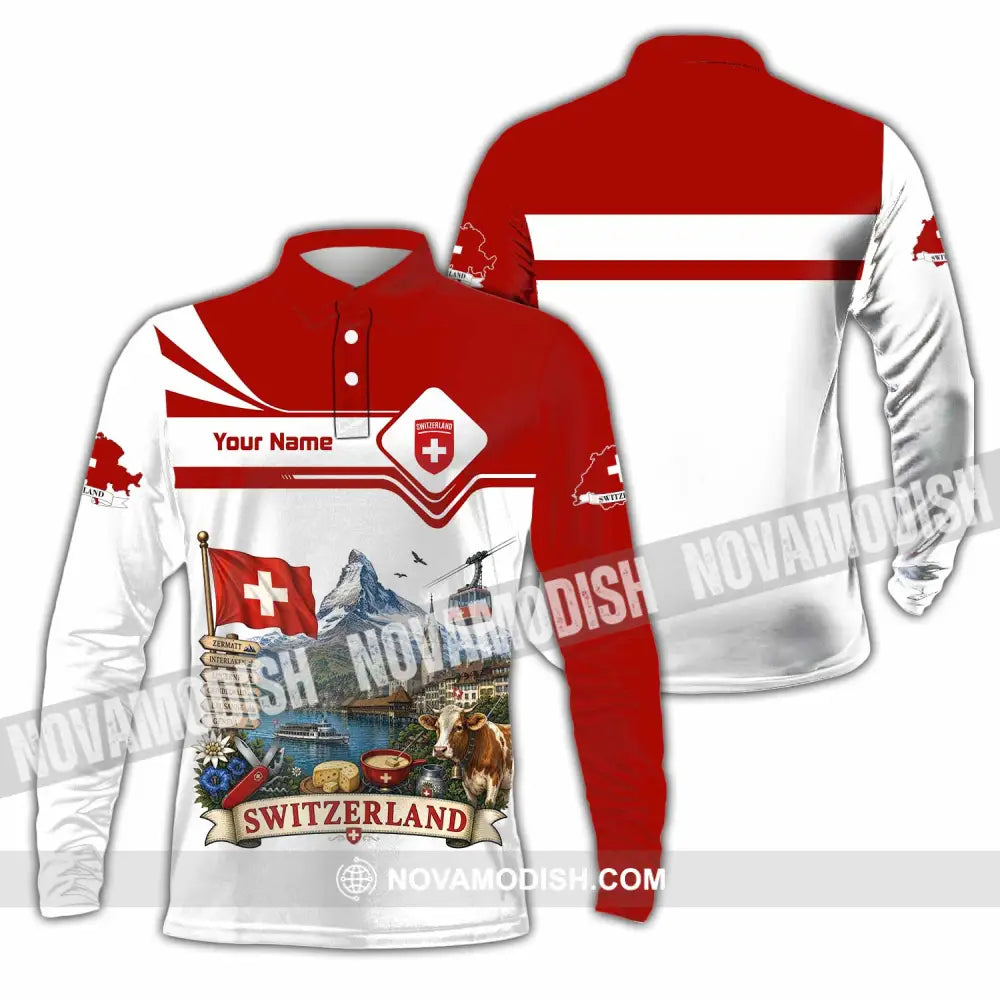 Unisex Shirt - Custom Switzerland Shirt - Long Sleeve Polo / S - T-shirt