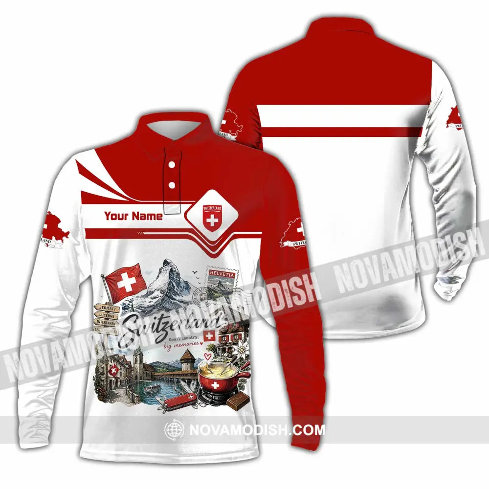 Unisex Shirt - Custom Switzerland Shirt - Long Sleeve Polo / S - T-shirt