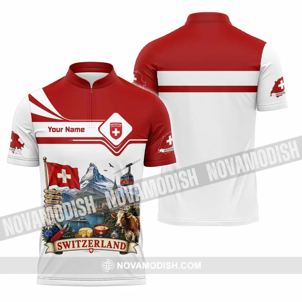 Unisex Shirt - Custom Switzerland Shirt - Zipper Polo Shirt / S - T-shirt