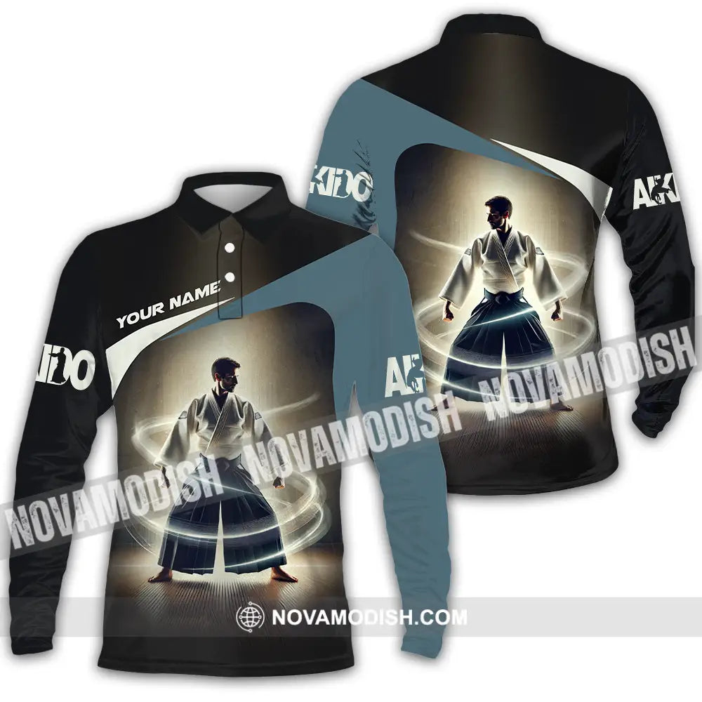 Unisex Shirt - Custom Text Shirt Aikido Long Sleeve Polo / S T-shirt