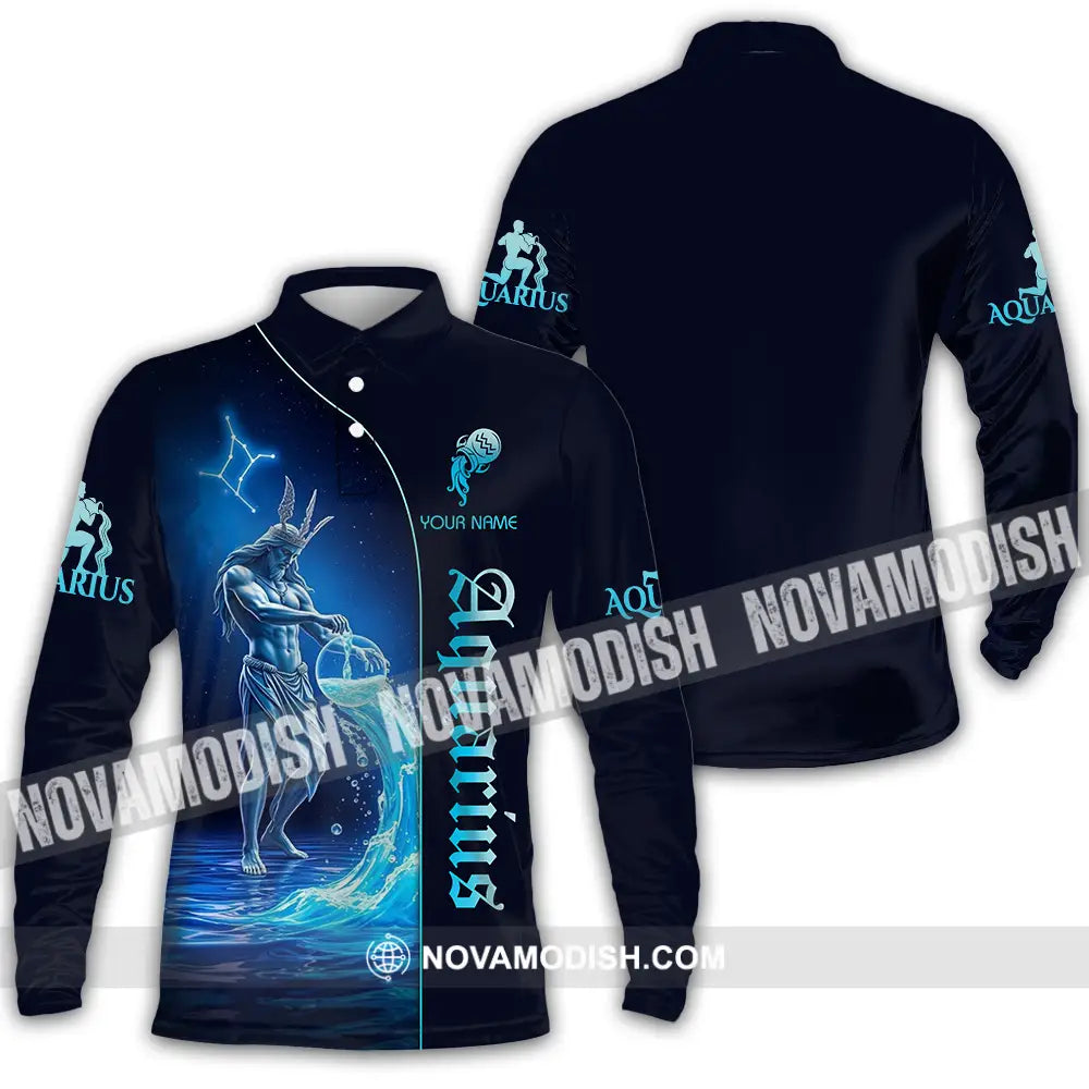 Unisex Shirt - Custom Text Shirt Aquarius Long Sleeve Polo / S T-shirt