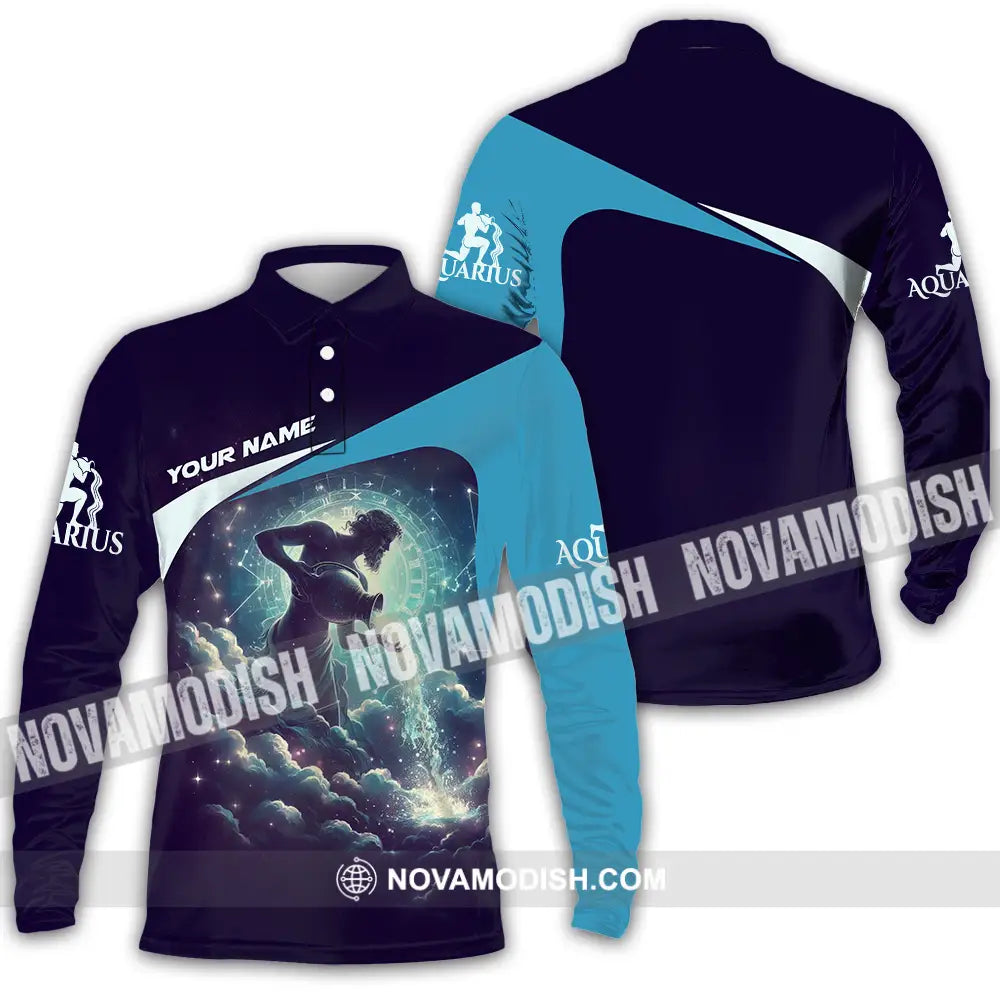 Unisex Shirt - Custom Text Shirt Aquarius Long Sleeve Polo / S T-shirt