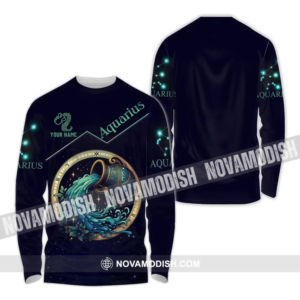 Unisex Shirt - Custom Text Shirt Aquarius Long Sleeve Shirt / S T-shirt