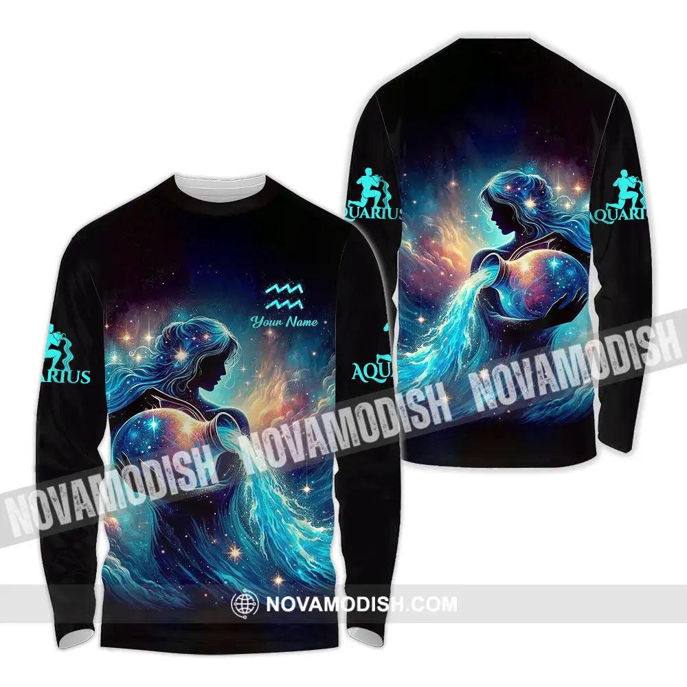 Unisex Shirt - Custom Text Shirt Aquarius Long Sleeve Shirt / S T-shirt