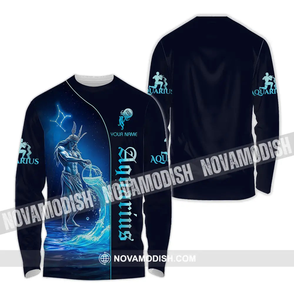 Unisex Shirt - Custom Text Shirt Aquarius Long Sleeve Shirt / S T-shirt
