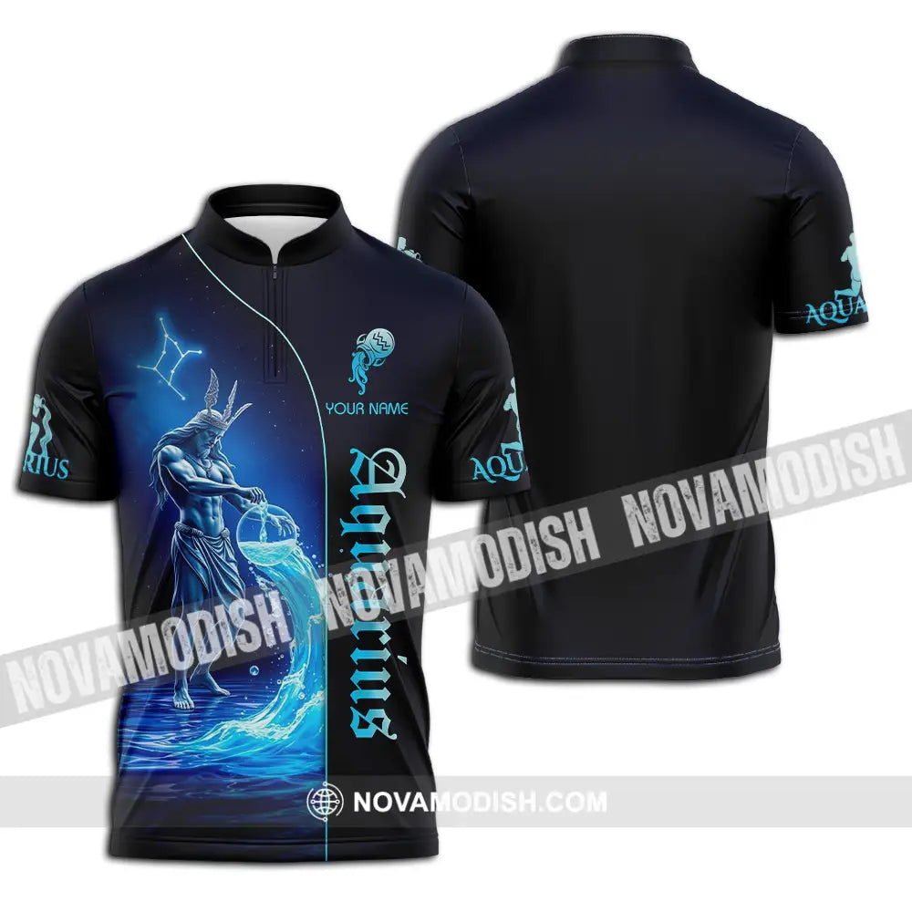 Unisex Shirt - Custom Text Shirt Aquarius Zipper Polo Shirt / S T-shirt