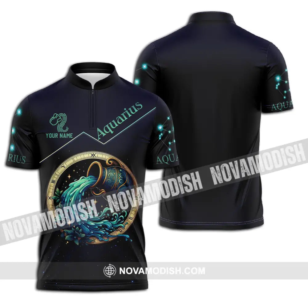 Unisex Shirt - Custom Text Shirt Aquarius Zipper Polo Shirt / S T-shirt