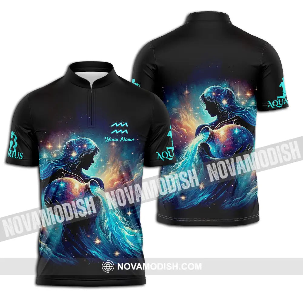 Unisex Shirt - Custom Text Shirt Aquarius Zipper Polo Shirt / S T-shirt