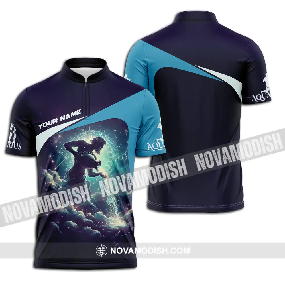 Unisex Shirt - Custom Text Shirt Aquarius Zipper Polo Shirt / S T-shirt