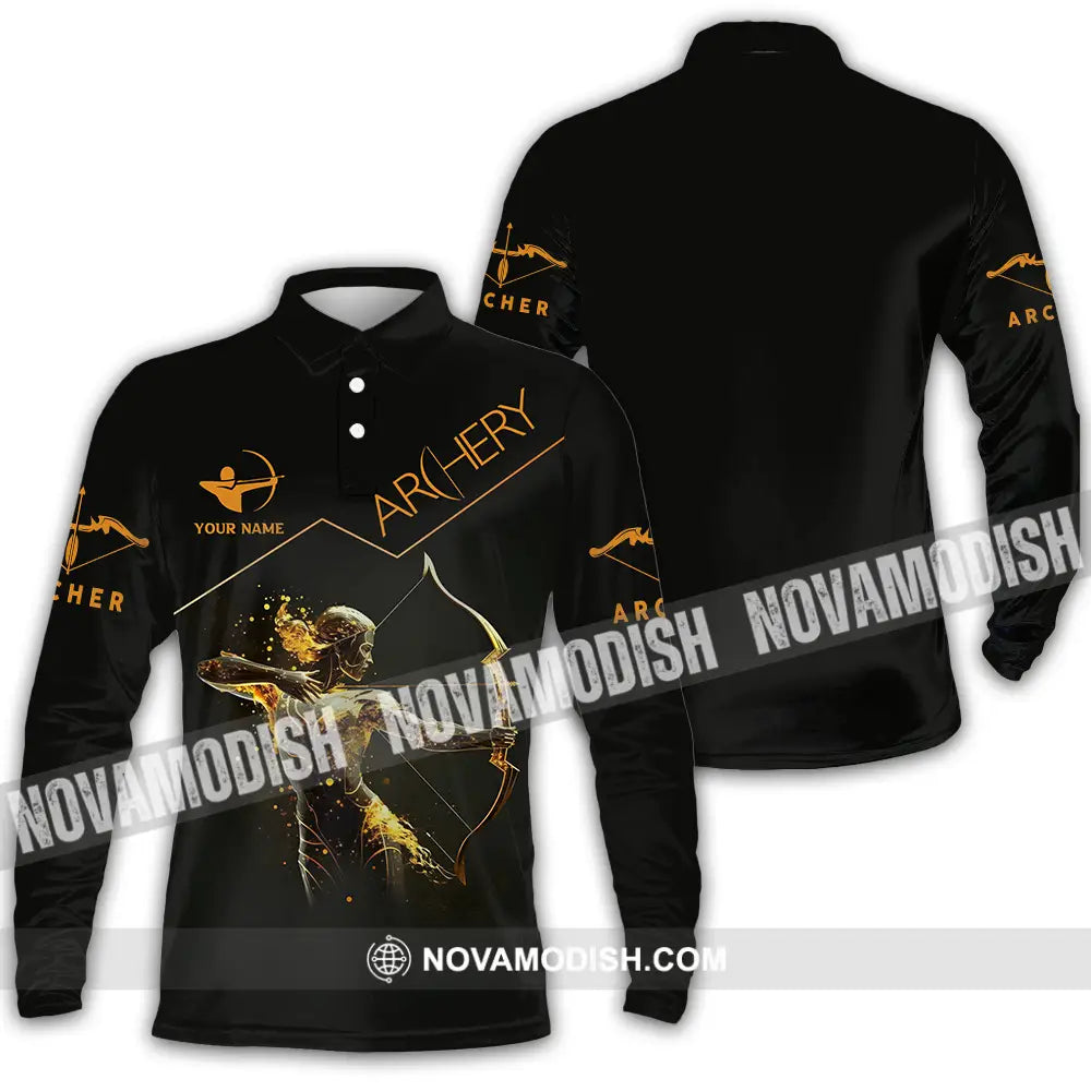 Unisex Shirt - Custom Text Archery Queen Sport Shirt For Player Long Sleeve Polo / S T-shirt