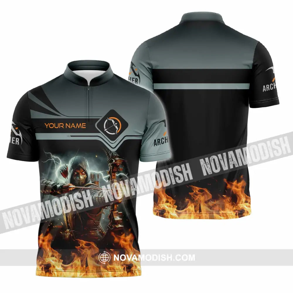 Unisex Shirt - Custom Text Shirt Archery Shirt Zipper Polo Shirt / S T-shirt