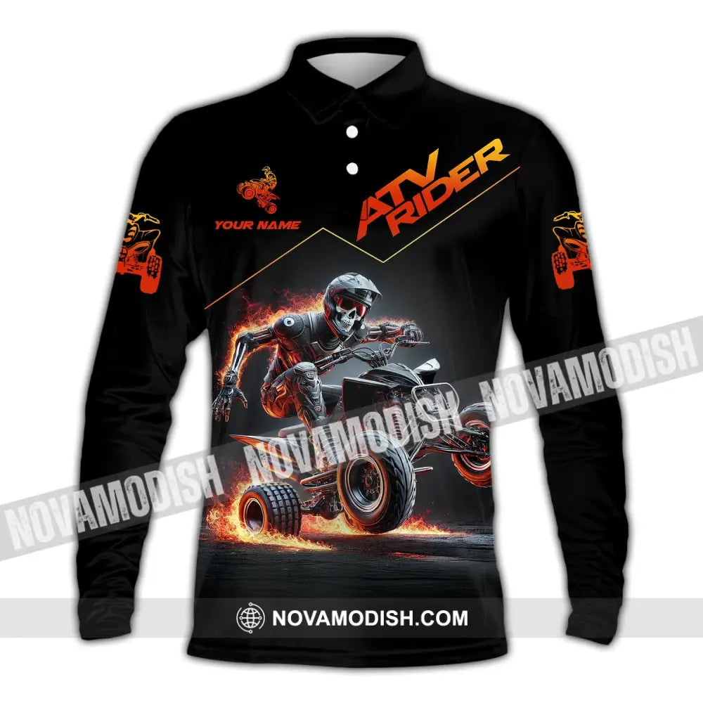 Unisex Shirt - Custom Text Atv Rider Long Sleeve Polo / S T-Shirt