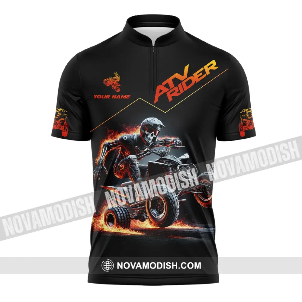 Unisex Shirt - Custom Text Atv Rider Zipper Polo / S T-Shirt