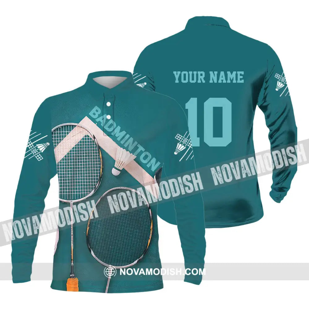 Unisex Shirt - Custom Text Shirt Badminton Shirt Long Sleeve Polo / S T-shirt
