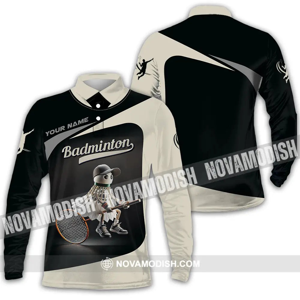 Unisex Shirt - Custom Text Badminton Long Sleeve Polo / S T-Shirt