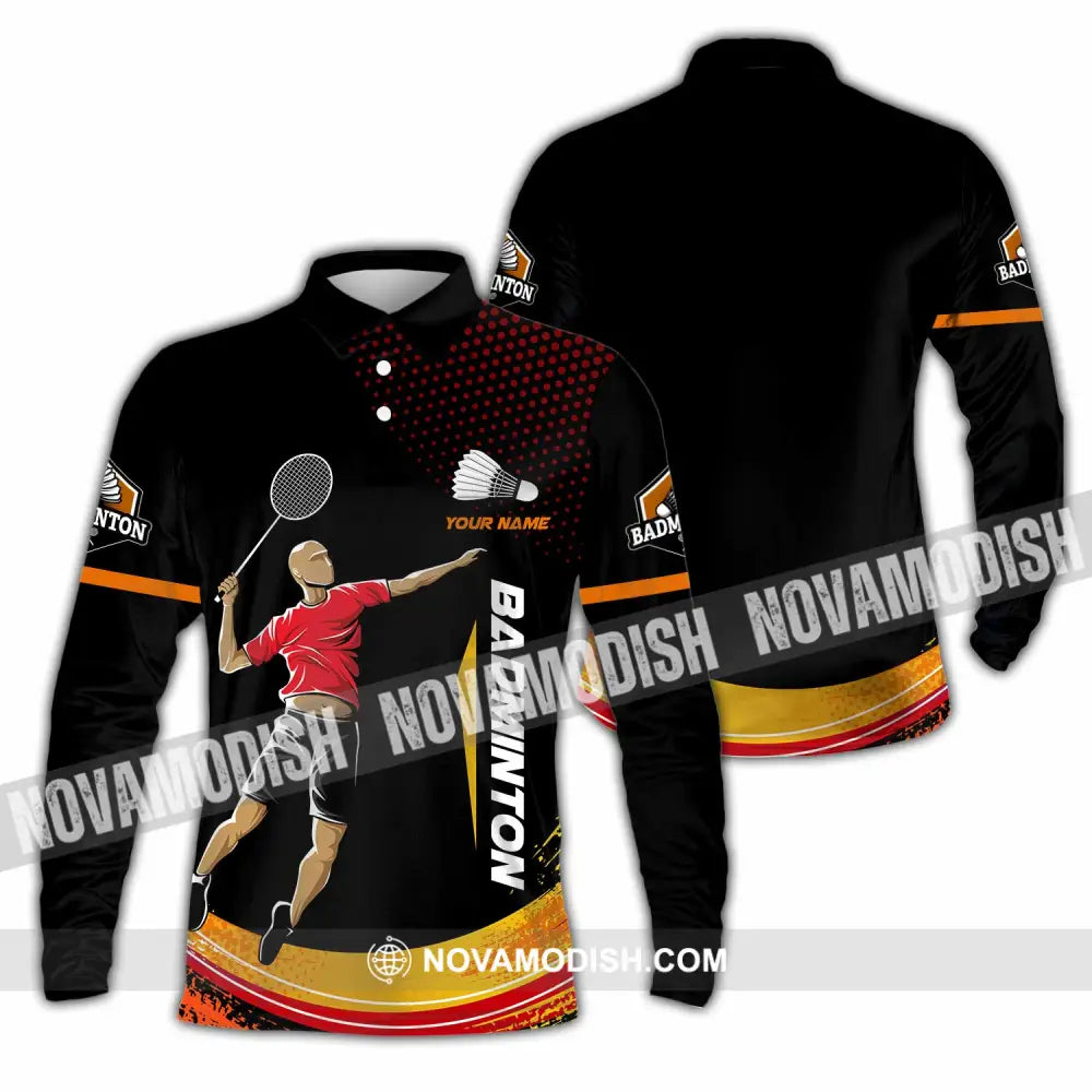 Unisex Shirt - Custom Text Shirt Badminton Long Sleeve Polo / S T-shirt