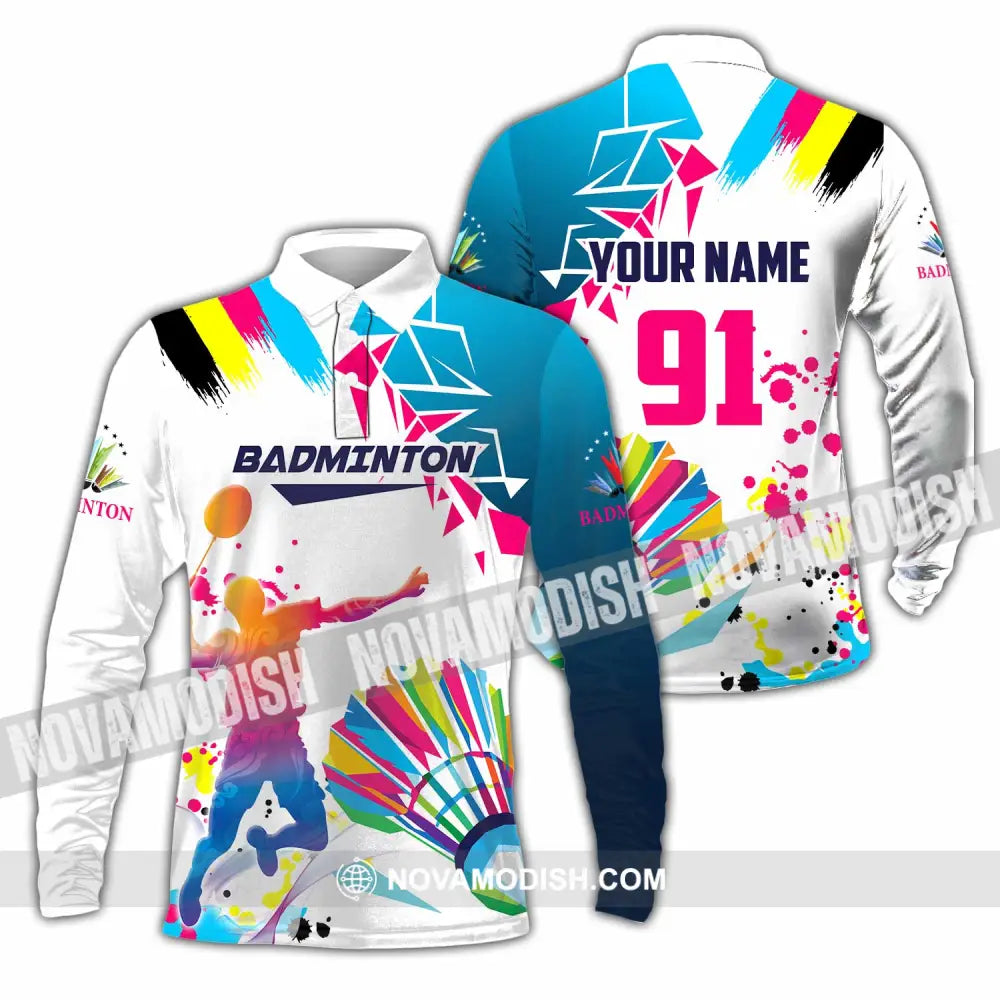 Unisex Shirt - Custom Text Shirt Badminton Long Sleeve Polo / S T-shirt