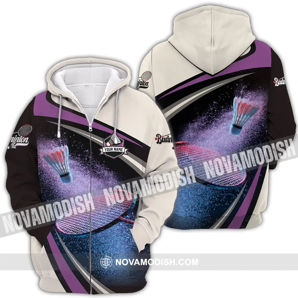 Unisex Shirt - Custom Text Shirt Badminton Zipper Hoodie / S T-shirt
